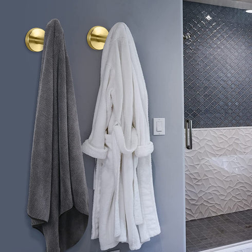 NearMoon Bath Towel Hooks- SUS 304 Stainless Steel Robe Hook Holder, Heavy Duty Coat Hook for Bathroom Livingroom Hotel Kitchen Garage, Wall Mounted- 4 Pack (Brushed Gold)