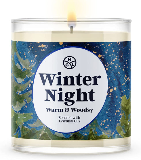 NGL Winter Night Scented Candle | Christmas Tree, Cedar, Rosemary Aroma | Powerful Scent Soy Jar Candle with Lid, 10 oz