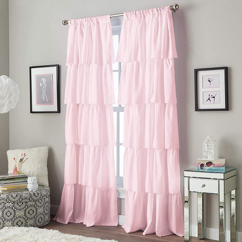Curtainworks Flounced Ruffle Rod Pocket Curtain Panel, 63 in, Pink