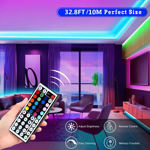 LED Strip Lights,32.8ft RGB 300LEDs Waterproof Light Strip Kits with infrared 44 Key, Suitable for Room,TV, Ceiling, Cupboard Bar Home Decoration