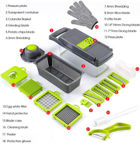Cambom Onion Chopper Vegetable Chopper Mandoline Slicer Dicer with Colander Basket And Container Food Chopper Onion Cutter with Protective Gloves(Gray)