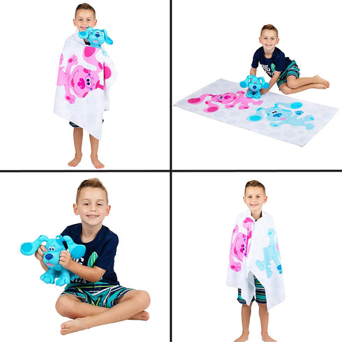 Franco Kids Bath and Beach Super Soft Mesh Scrubby and Microfiber Towel Set, 50 in x 25 in, Blues Clues