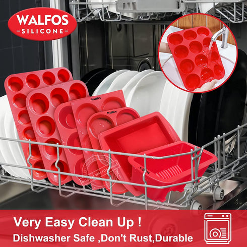 Walfos Silicone Texas Muffin Pan Set- 6 Cup Jumbo Silicone Cupcake Pan, Non-Stick Silicone, Just PoP Out! Perfect for Egg Muffin, Big Cupcake - BPA Free and Dishwasher Safe, Set of 2