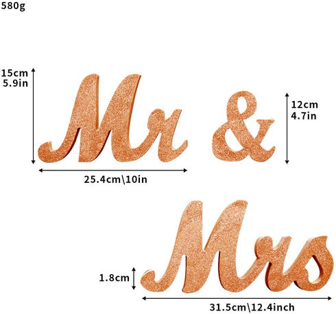 Mr & Mrs Sign for Wedding Table, Large Mr and Miss Wooden Letters, Party Decoration Head Table Wedding Wood Letter, Just Married Sign Anniversary Party Valentine's Day Decor,Rose Golden