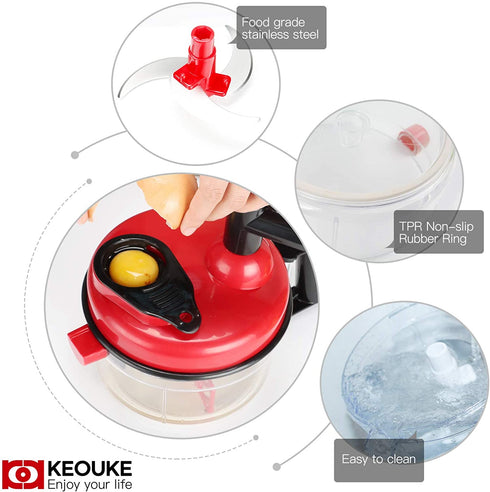 KEOUKE Onion Chopper Food Chopper- Hand Crank Food Processor Chops chili, Vegetable, Nuts, Fruits, Salad with a Egg Separator