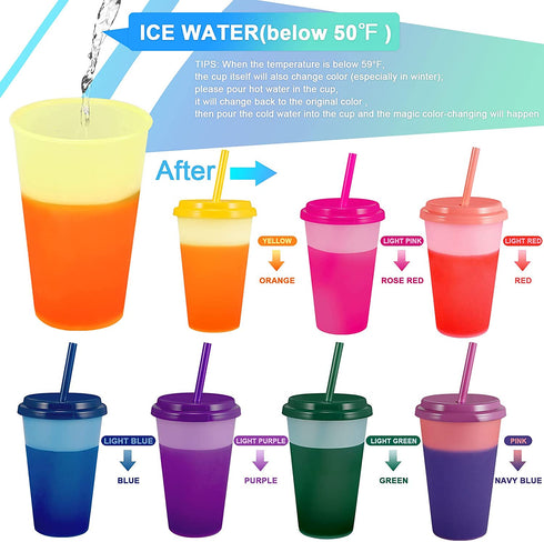 Color Changing Cups Tumblers with Lids & Straws for Kids - 7 Reusable Plastic Bulk Tumblers 12oz Cold Cup Tumbler Set for Kids