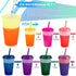 Color Changing Cups Tumblers with Lids & Straws for Kids - 7 Reusable Plastic Bulk Tumblers 12oz Cold Cup Tumbler Set for Kids