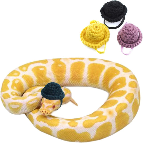 YUYUSO 3 Pack Snake Hats with Adjustable Elastic Chin Strap for Ball Python Tiny Pet Hat
