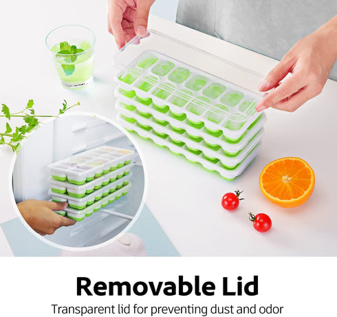 Ice Cube Tray 4 Pack, Silicone Ice Cube Trays with Removable Lid Easy-Release Flexible Ice Cube Molds 14 Cubes per Tray for Cocktail, Whiskey, Baby Food, Chocolate, Drinks, Fruit, BPA Free Freezer