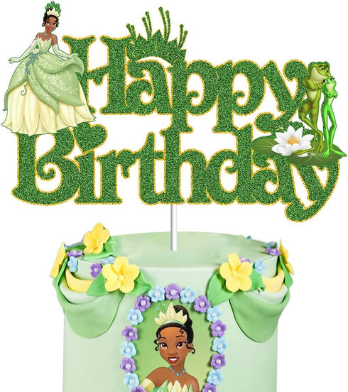 YCKens Happy Birthday Cake Topper for Tiana - The Princess Tiana and The Frog Cake Decorations Party Cake Decors for Girls (Double-sided)
