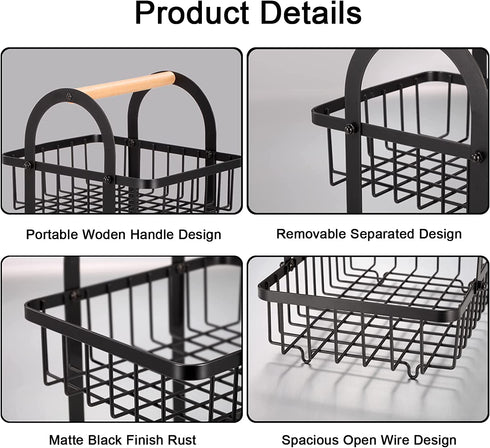 Fruit Basket, 2 Tier Fruit Bowl Storage Holder Detachable Wire Baskets Holder Fruit Tray, Kitchen Organizer For Fruit Vegetables Bread Snack,Free Fruit Peeler,Metal,Black