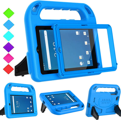 BMOUO Kids Case for Onn 7 inch Tablet, with Built-in Screen Protector, Shockproof Light Weight Handle Stand Case for Surf Onn 7" Android Tablet 2020/2019 (Model: 100005206/100015685),Blue