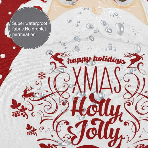Xmas Holly Jolly Shower Curtain Festive Cute Cartoon Santa Claus with Many Gifts Merry Christmas Shower Curtains Happy New Year Shower Curtain Set with 12 Hooks 60 X 71