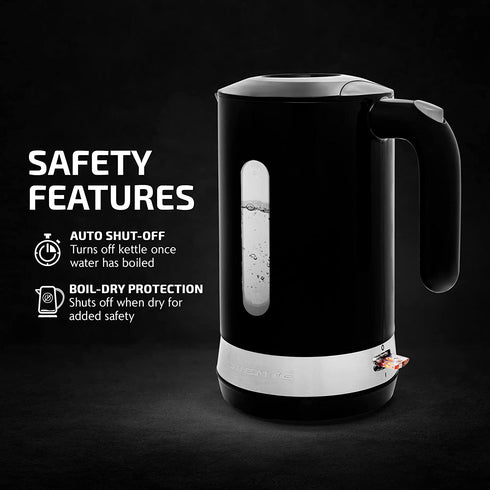 Ovente Electric Hot Water Kettle 1.8 Liter with Prontofill Lid 1500 Watt BPA-Free Portable Countertop Tea Coffee Maker Fast Heating Element with Auto Shut-Off and Boil Dry Protection Black KP413B