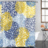TOMPOP Shower Curtain Green Spring Flower Blue Yellow and Navy Chrysanthemum Brown Waterproof Polyester Fabric Bathroom 72 x 78 Inches Set with Hooks