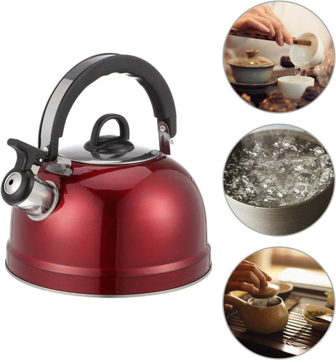 Cabilock Stove Top Whistling Tea Kettle Stainless Steel Teakettle Teapot with Cool Toch Ergonomic Handle 1. 2L Red