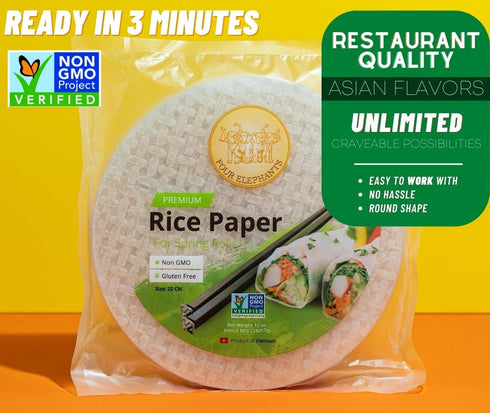 Four Elephants Premium Spring Roll Rice Paper Round Wrappers 12 oz Non-GMO Verified 22 CM (1 Pack)