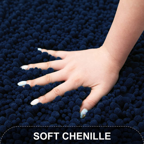 TEESHLY Luxury Chenille Bath Rug for Bathroom - Extra Soft Absorbent Thick Shaggy Bath Mat, Non Slip Machine Washable Plush Carpet Floor Mat for Tub, Shower, and Room (Navy, 32" x 20")