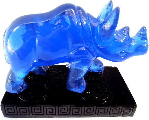 Feng Shui Blue Double Horns Rhinocero Home Office Statue Figurine Gift- Anti Burglary