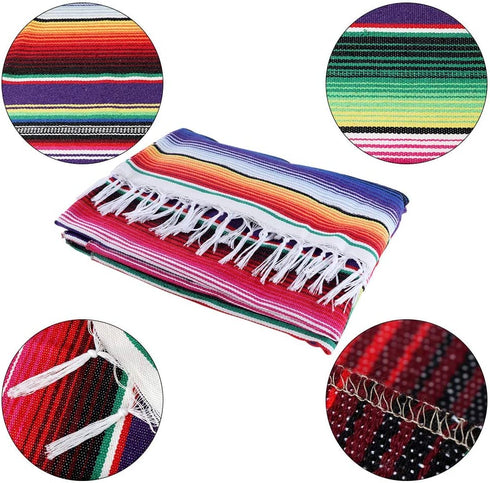 OurWarm Mexican Serape Tablecloth Fringe Cotton Mexican Blanket, Handwoven Fiesta Tablecloth for Mexican Party Cinco de Mayo Decorations, 84 x 59 Inch