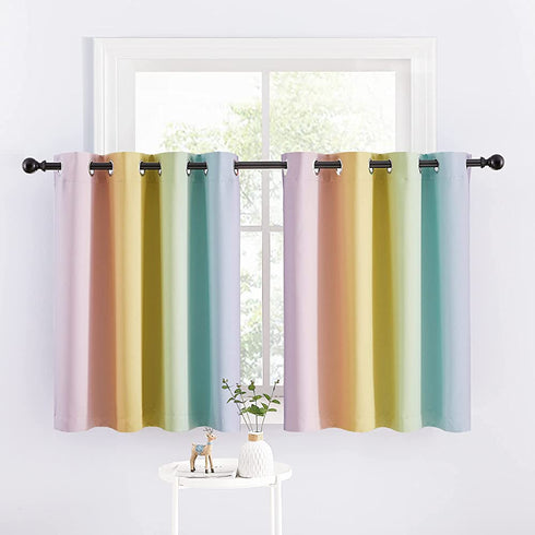 NICETOWN Rainbow Kitchen Valances for Girls Bedroom, Playrooms, Nurseries, Window Short Curtains for Kitchen Baby Living Room Bathroom Christmas Decorations (Light Rainbow, 52" x 36" Length, Set of 2)