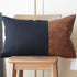 Kdays Thick Black Linen Farmhouse Lumbar Throw Pillow Cover Black Brown Color Block Decorative Linen Faux Leather Ticking Stripe Cushion Pillowcase Modern Sofa Couch Pillow Cover 12x20 Inches