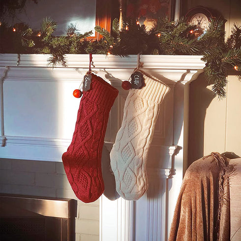 VIBILIA Christmas Stockings, 4 Pack Large Size Christmas Stocking 18 Inches Cable Knitted Stocking Gifts & Decorations for Family Holiday Xmas Party Decor, Ivory White and Burgundy