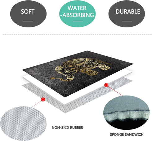 Goldwheat Bath Rugs Doormats Floor Mat Welcome Entrance Door Mat for Indoor Outdoor Non-Slip Washable Areas Shoe Rugs (Elephant)