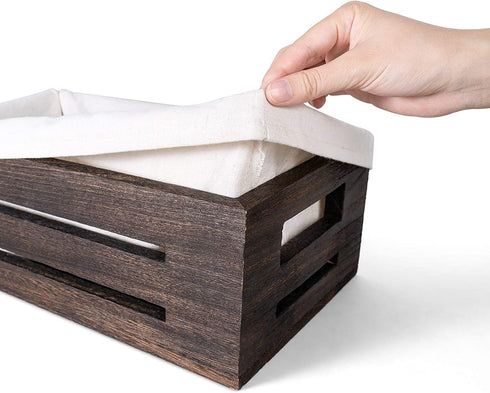 Dahey Toilet Tank Paper Basket Bathroom Organizer Countertop Container Cabinet Decorative Closet Wooden Storage Bin Decor Box with Handles and Washable Liner for Bedroom Livingroom Laundry, 2 Pack