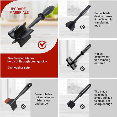 2 Pcs Meat Chopper, Upgrade Hamburger Chopper, Premium Heat Resistant Meat Masher for Hamburger Meat, Ground Beef Smasher, Nylon Meat Smasher Tool, Non Stick Mix Chopper, Hamburger Smasher Safe