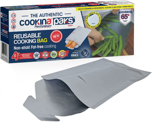 COOKINA PAKS Parchminum Reusable Cooking Bag - 100% Non-Stick Pouch, Steam Cook in Minutes, Easy to Clean and Safe for Microwaves, Electric and Gas Ovens, and Panini Grills