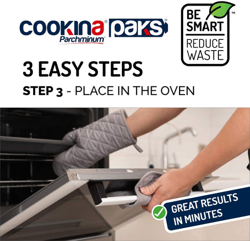 COOKINA PAKS Parchminum Reusable Cooking Bag - 100% Non-Stick Pouch, Steam Cook in Minutes, Easy to Clean and Safe for Microwaves, Electric and Gas Ovens, and Panini Grills