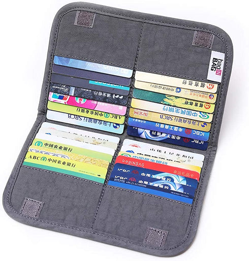 iN. Slim credit card holder wallet, Gift card display case, Minimalist light thin card storage case rfid blocking for men & women, with 28 slots in Grey