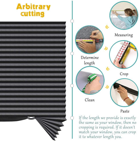 SEEYE Blackout Temporary Blinds Cordless Shades Fabric Pleated Fabric Shade Easy to Cut and Install, 48" W x 72" L - 1 Pack, Black?with 2 Clips