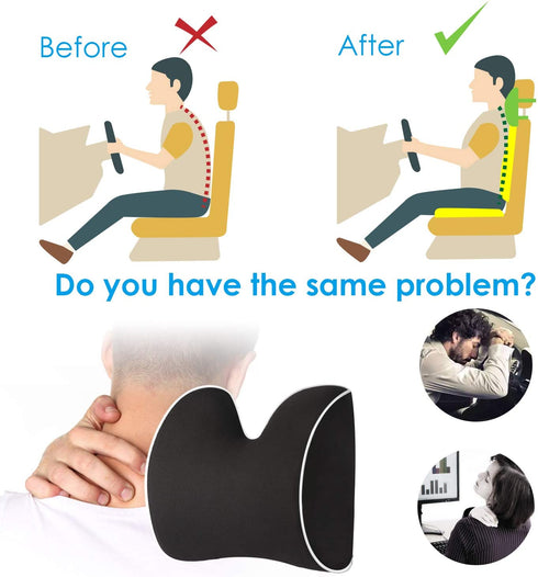 Feagar Car Seat Neck Pillow, Headrest Cushion for Neck Pain Relief&Cervical Support with 2 Adjustable Straps and Washable Cover,100% Pure Memory Foam and Ergonomic Design(Black Car Neck Pillow)