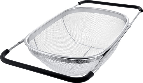 U.S. Kitchen Supply - Premium Quality Over The Sink Stainless Steel Oval Colander with Fine Mesh 6 Quart Strainer Basket & Expandable Rubber Grip Handles - Strain, Drain, Rinse Fruits, Vegetables