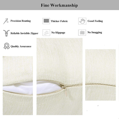 Linen Throw Pillow Covers 18 x 18 Beige Decorative Blank Couch Pillow Covers for Sublimation Bed Sofa Farmhouse Cushion Cases Set of 4