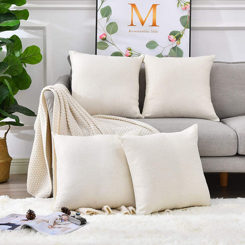 Linen Throw Pillow Covers 18 x 18 Beige Decorative Blank Couch Pillow Covers for Sublimation Bed Sofa Farmhouse Cushion Cases Set of 4