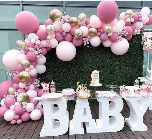 Pateeha Pink Balloon Garland 130 Pcs Baby Shower Decorations for Girl Dusty Rose Gold Metallic Double Stuffed Balloon Arch Kit for Wedding Bridal Shower Birthday Party Decorations