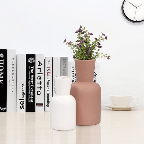 Ceramic Vase Set of 2, White Vase for Flowers, Modern Farmhouse, Rustic Home Decor, Vases for Pampas Grass, Dried Flowers, Table Decor, Bookshelf, Mantle, Entryway, Finish Faux Floral Vase
