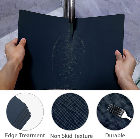 Faux Leather Placemats Table Placemats Set of 4, GOYLSER Waterproof Wipeable Placemats, PU Leather Place Mats Navy Blue Placemats for Home Kitchen Decor (Navy)