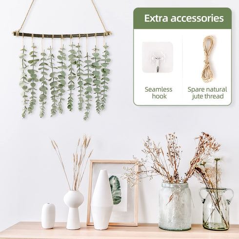 Artificial Eucalyptus Wall Hanging Decor, AgoKud Fake Eucalyptus Leaves Greenery Eucalyptus Vines Wall Hanging Plants, Farmhouse Rustic Boho Wall Decor for Bathroom, Bedroom, Living Room Decorations