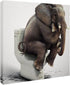 Chucoco Oil Paintings on Canvas Funny Elephant Sitting on the Toilet Abstract Wall Art Print with Framed Ready to Hang, Living Room Kitchen Bedroom Home Decorations 16x16 inch