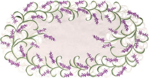 Linens, Art and Things Embroidered Purple Embroidered Lavender Lilac Table Runner 14 X 28 Inch