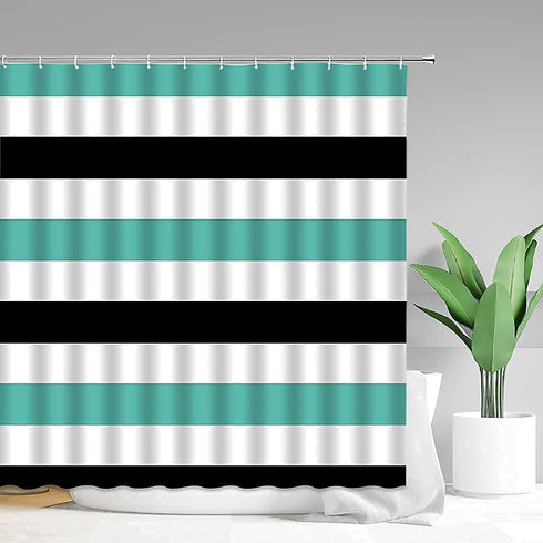 Stripe Shower Curtain Black White Striped Teal Turquoise Geometry Modern Simple Fashion Bathroom Decor Polyester Fabric with Hooks