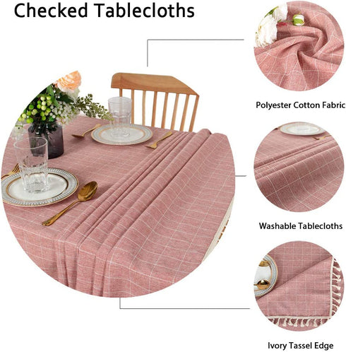 Partisout Checked Tablecloth 56x84 inch Cotton Table Cloths Rectangle Washable Table Cover (56x84, Blush)