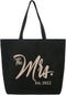 ElegantPark Future The Mrs. EST. 2022 Personalized Bride Tote Wedding Bachelorette Bridal Shower Gifts Large Shoulder Bag Black with Champagne Glitter