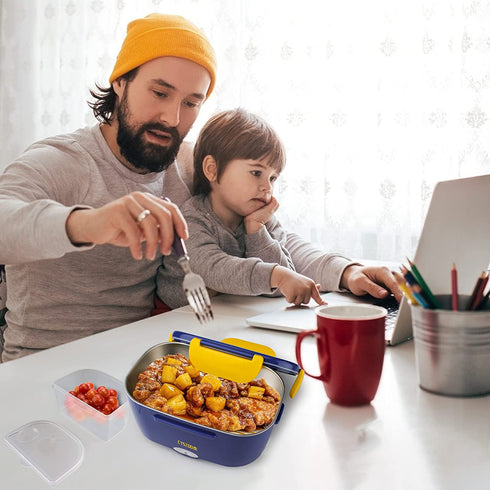 Electric Lunch Box -- Toursion Portable Food Heater 2 in 1 for Car/Truck and Work 110V&12V-24V 40W, Removable Stainless Steel Portable Food Warmer 1.5L, Spoon and 2 Compartments Included (Dark Blue)