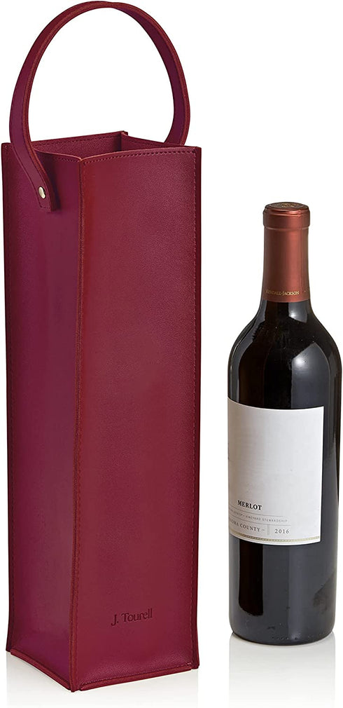 J.Tourell Wine Gift Bag Reusable - Wine Bottle Tote Bag, Bottle Carrier for Wine Champagne or Liquor, Single Bottle Wine Bag Gift for Wine Lover (Maroon)