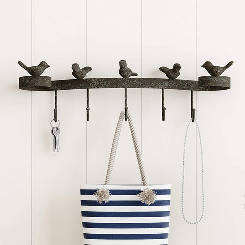 Lavish Home Decorative Birds on Ribbon Cast Iron Shabby Chic Rustic Wall Mount Hooks for Coats, Towels, Hats, Scarves, Jewelry, and More, (L) 19.25?x (W) 3.75?x (H) 6?